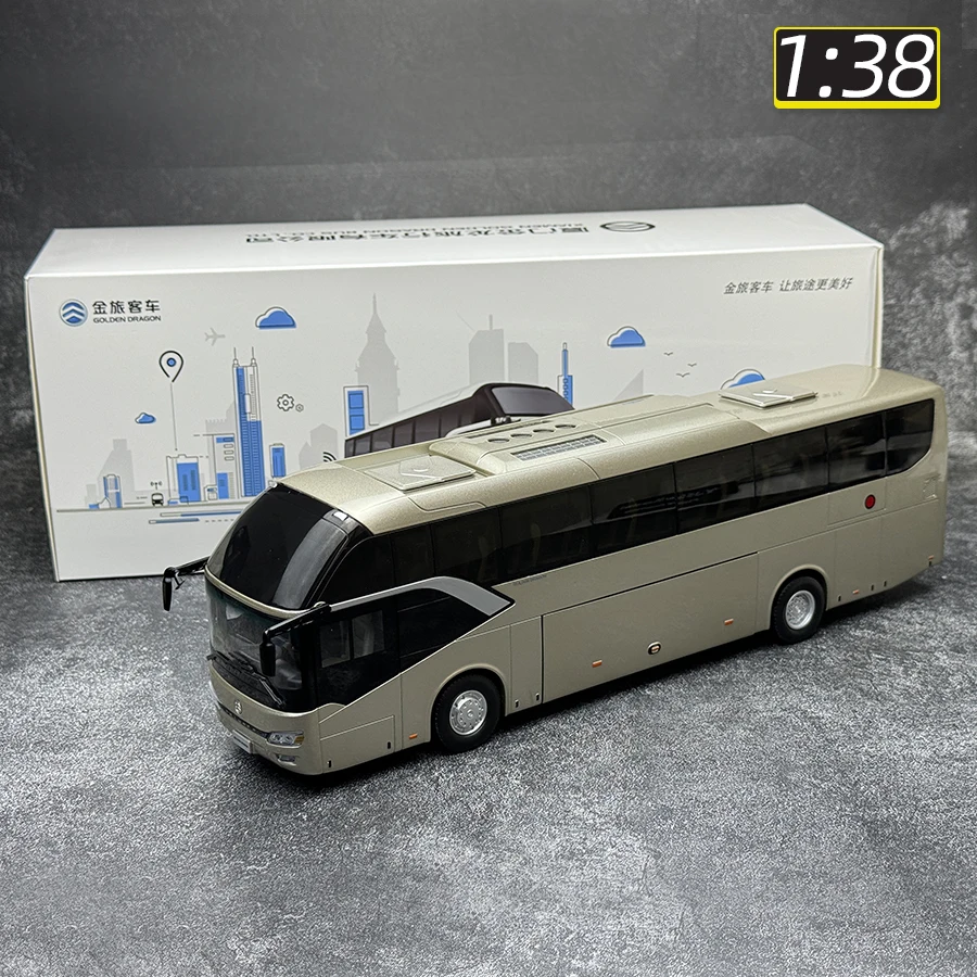 OEM 1:38 Xiamen Golden Travel Kaige Bus Bus model Road version Tour bus car model Holiday gift Birthday gift