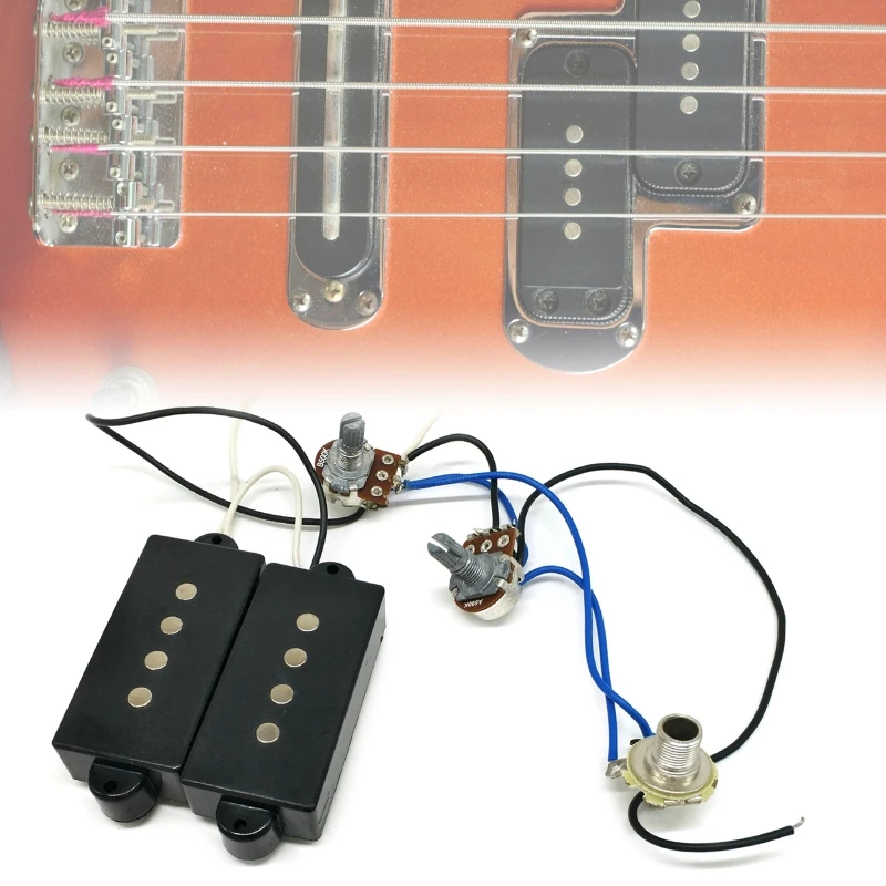 Prewired Wiring Harness with P Bass Humbucker Pickup Set 1 Tone 1 Volume 1 Jack for PB Style Electric Bass Replacements