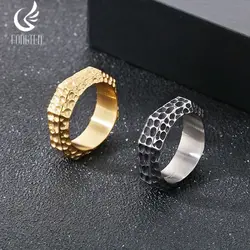 Fongten Fashion Men's Stainless Steel Rings Polygonal Vintage Hammer Pattern Waterproof Finger Ring Jewelry Gifts Wholesale