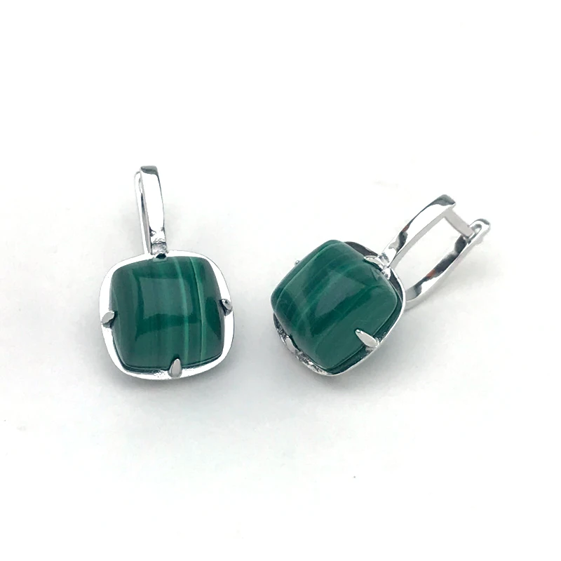 Natural Malachite Earrings Sterling 925 Silver Gemstone 10mm  Fine Jewelry for Woman Wedding Party Birthday Gift Box