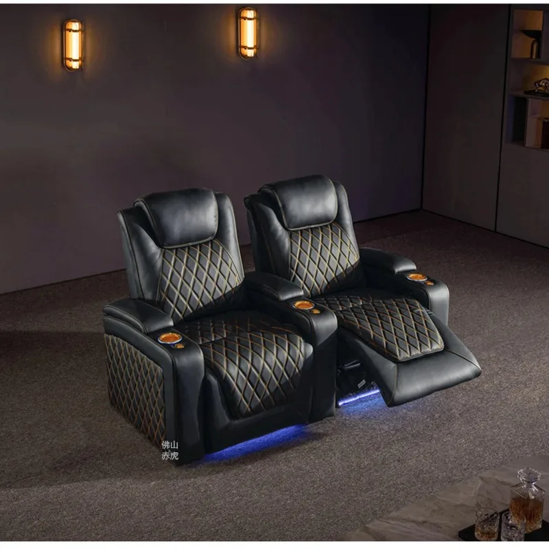

2 Power Reclining Diamond Stitch Adjustable Headrest Cinema Sofa Villa Home Theater Furniture Electric Recliner Movie Seats