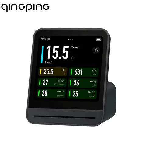 Monitor di Qualità dell'Aria Qingping Gen 2, Rilevatore di PM2.5, CO2, PM10, Rumore, Temperatura e Umidità per Interni, con Allarme