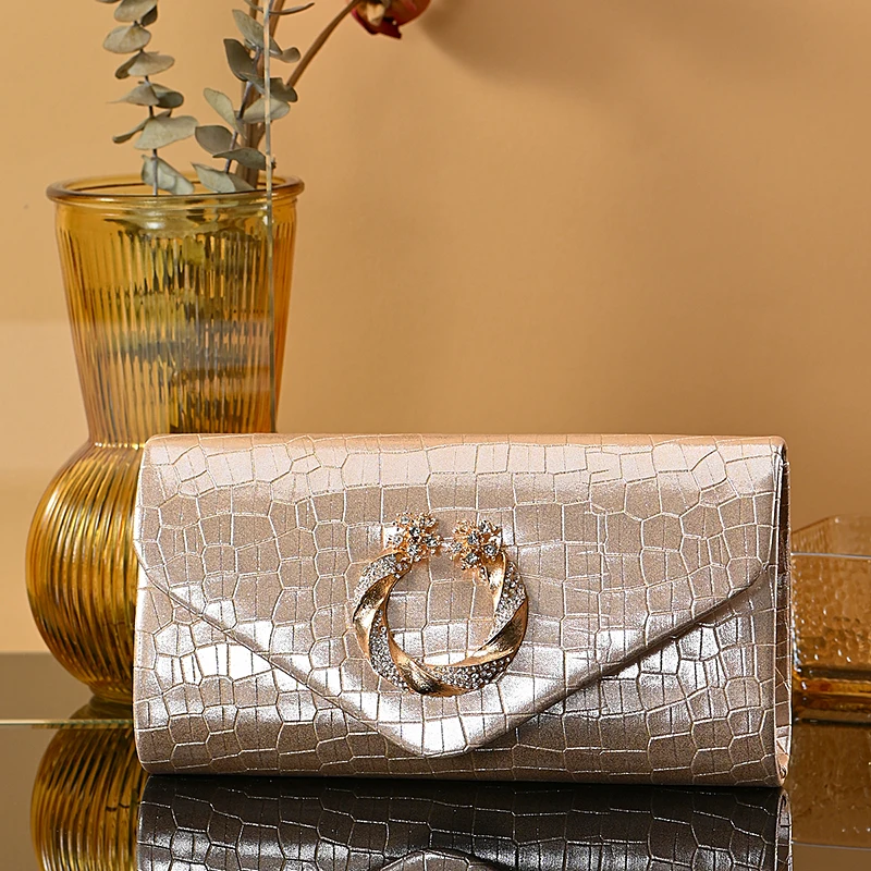 

New stone print simple clutch bag Wedding party dinner bag Retro large capacity fashion clutch bag Metal chain shoulder bag