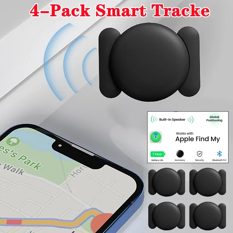 4-Pack IOS GPS Smart Tag for Find My Tracker Kits with Strong Magnetic Suction Silicone Shell Anti-loss for Pet CarSmart Tracker