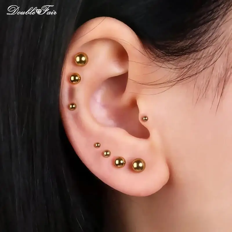 Simple Round 4/5/6/7/8mm Stainless Steel Beads Stud Earrings Ear Piercing  Tragus Lobe Cartilage Fashion Body Jewelry KBE272