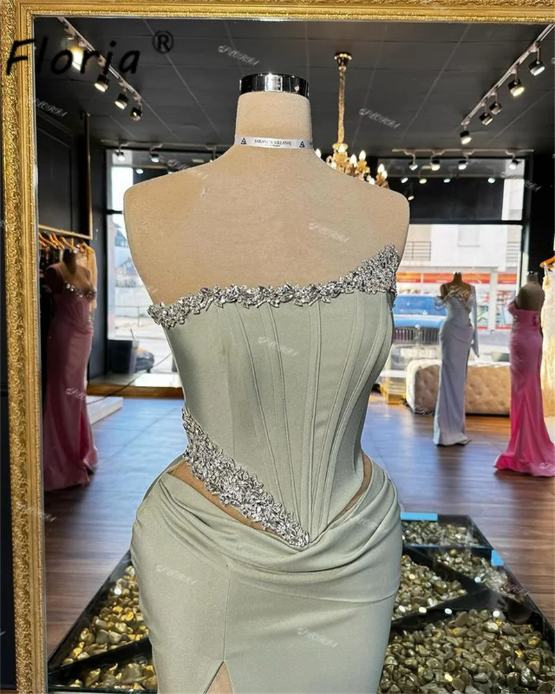 Vestido de graduación verde personalizado, traje de sirena con Coreset de cristal sin mangas, vestidos de cóctel para eventos especiales