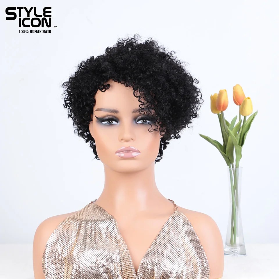 Short Pixie Curly Bob Natural Black Pixie Cut Kinky Curly Bob Wigs Human Hair Wigs For Black Women Machine Made Brazilian Hair