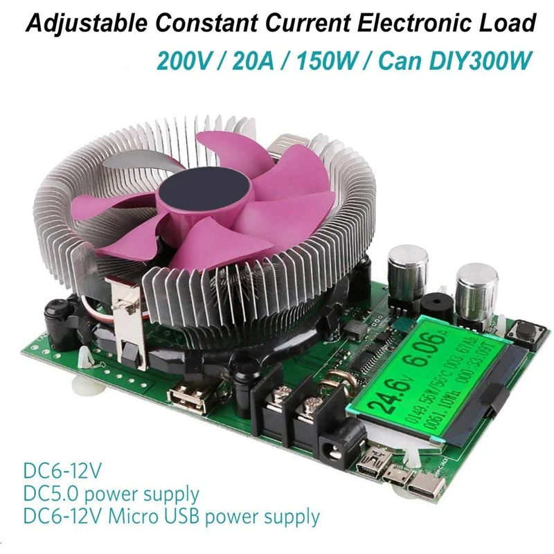 

Electronic Load Tester 150W 20A Resistor Adjustable Constant Current Battery Capacity Tester Resistance Power Tester-A75P