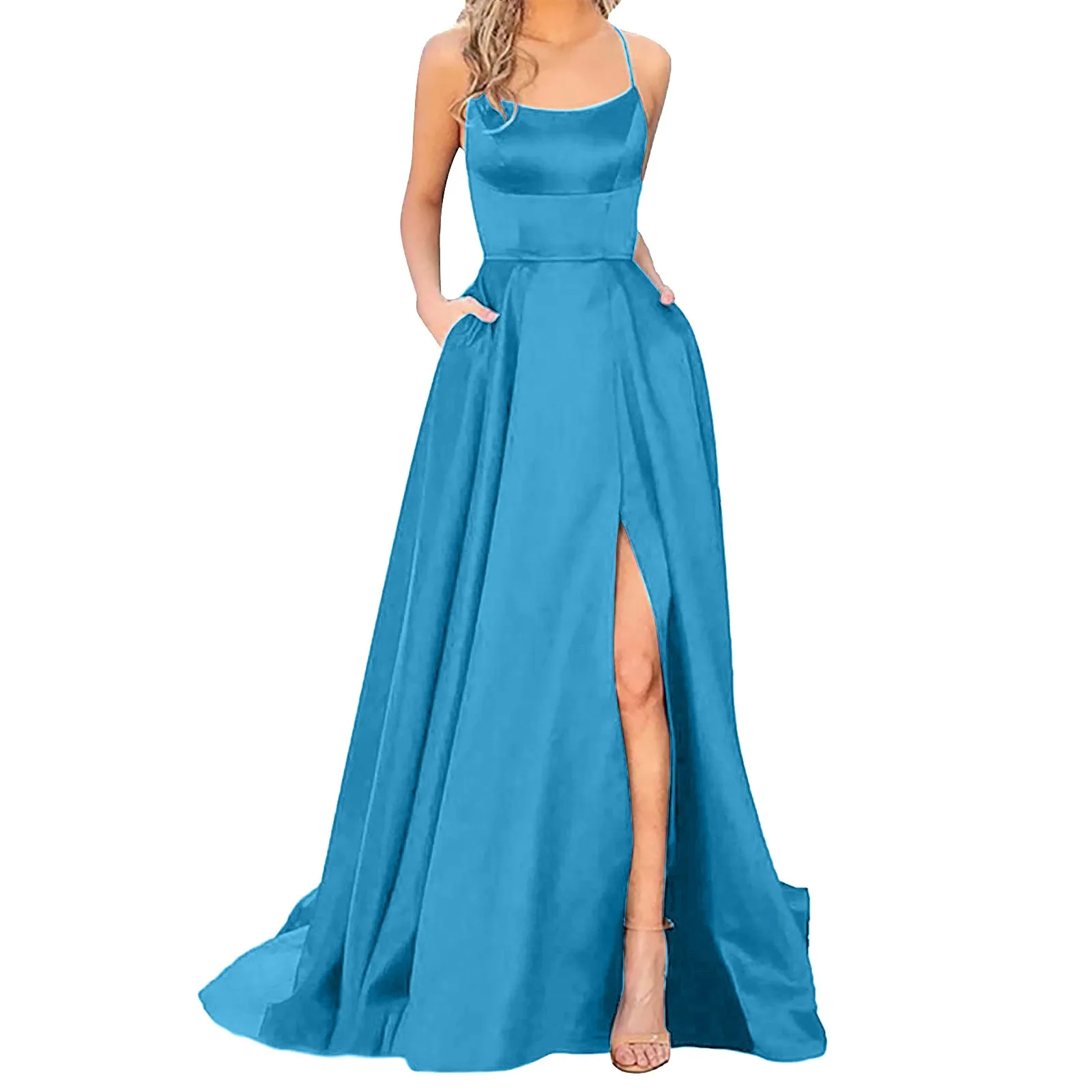 Elegant Gentle Mint Green Purple Wedding Dress  Ladies Slim Fit Waist High Slits Satin Long Dress Evening Ball Gown For Women