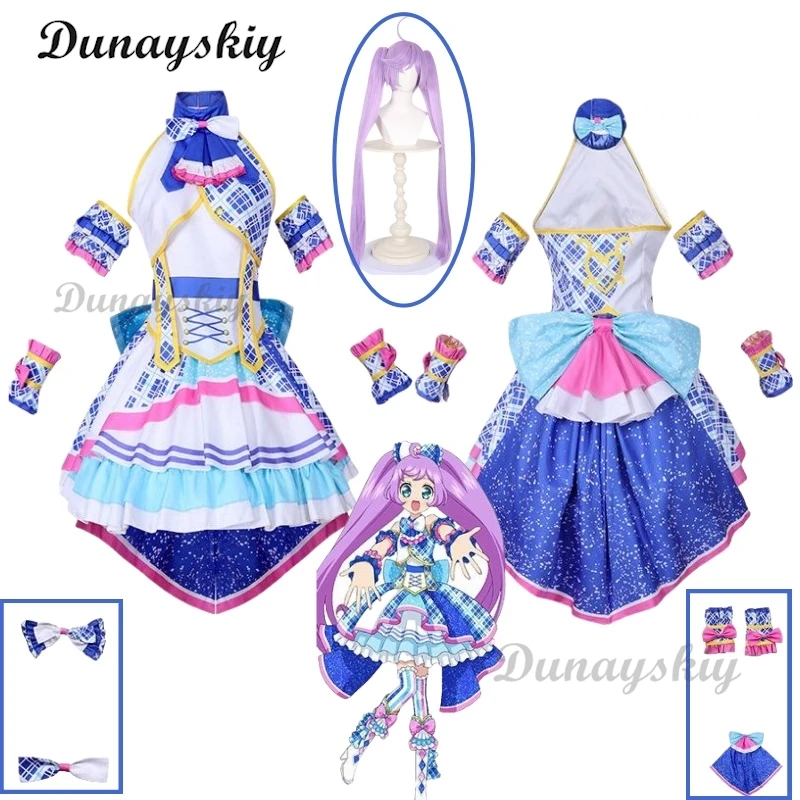 Manaka Laala Cosplay Anime Pripara Costume Wig SoLaMi SMILE Wig Blue White Dress Lolita Skirt Woman Lovely Christmas Customized