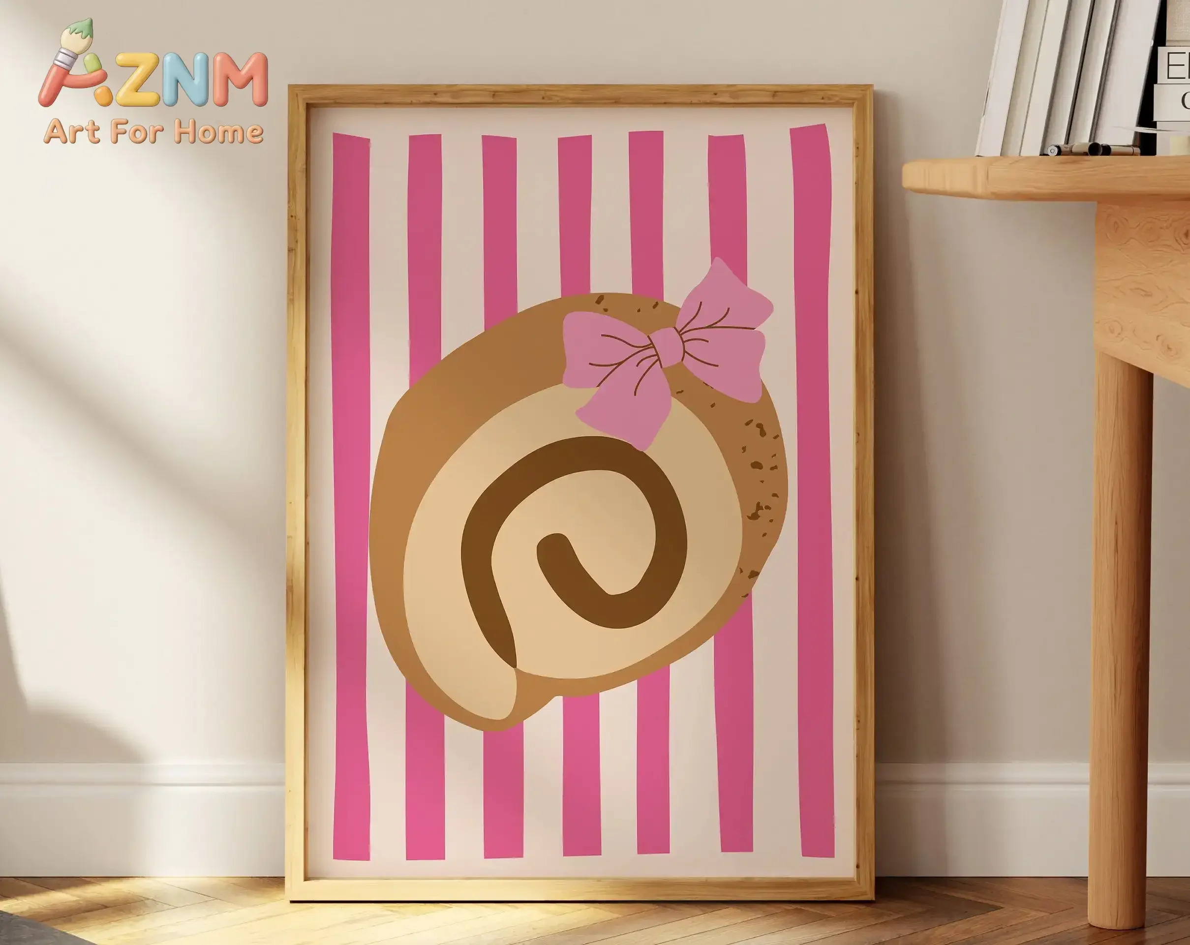 AZNM Ma Cherie French Canvas Painting, Pink Bow Heart Swiss Roll Cute Trendy Art Print, Coquette Style Bedroom Dorm Wall Decor,
