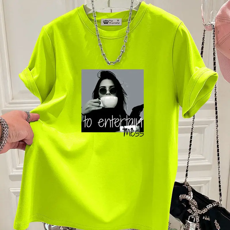 Summer Women Clothing Vintage Printed Casual Short Sleeve T-shirt O-neck Loose Basics Top Tee