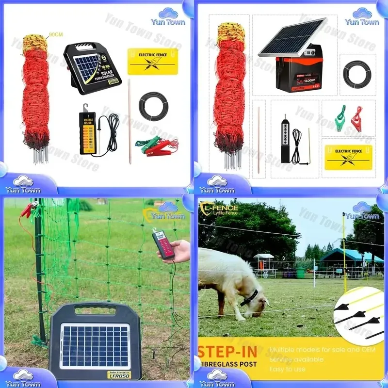 Solar Electric Fence Kit for Farm Fence System Poultry Sheep Cattle Elephant Goat Chicken Mesh Kit Portable Battery Powered