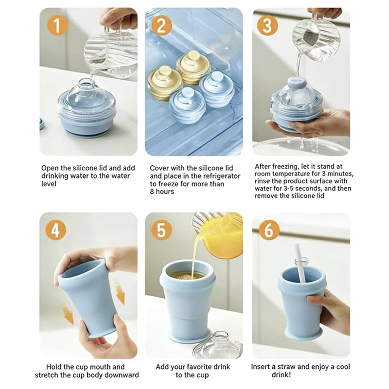 

2026New PortableFoldable Ice Ball Cup with Built-in Straw, Silicone Molds Food-Grade Ice Maker Kitchen Tools Cool Gadget