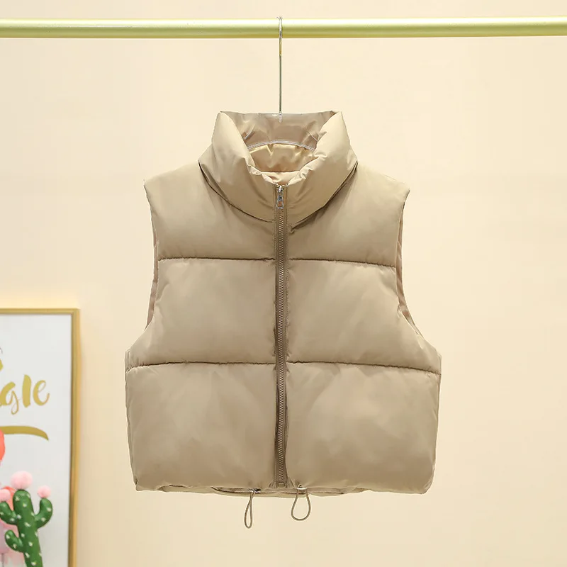 Women Autumn Winter Short Down Vest Stand Collar Warm Casual Elegant Sleeveless Coats Outdoor Quilted Travel Jackets Clothes