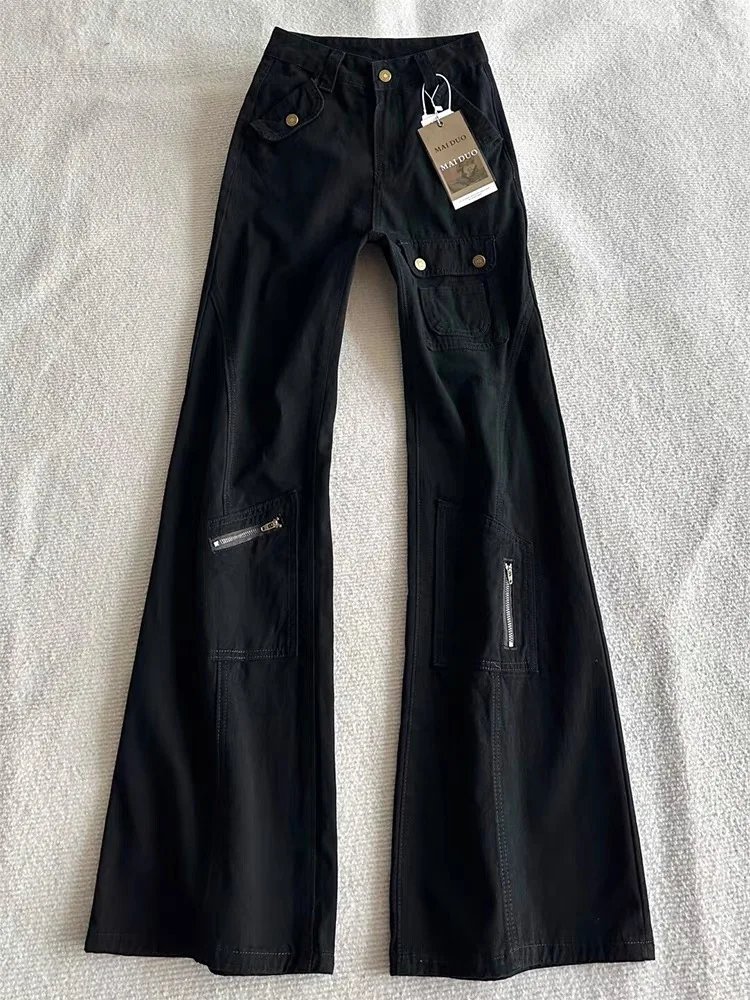 

Мужские джинсы-клеш в американском ретро-стиле, прямые брюки для работы, осенне-зимняя новинка, модный дизайн, средняя талия, на молнии...