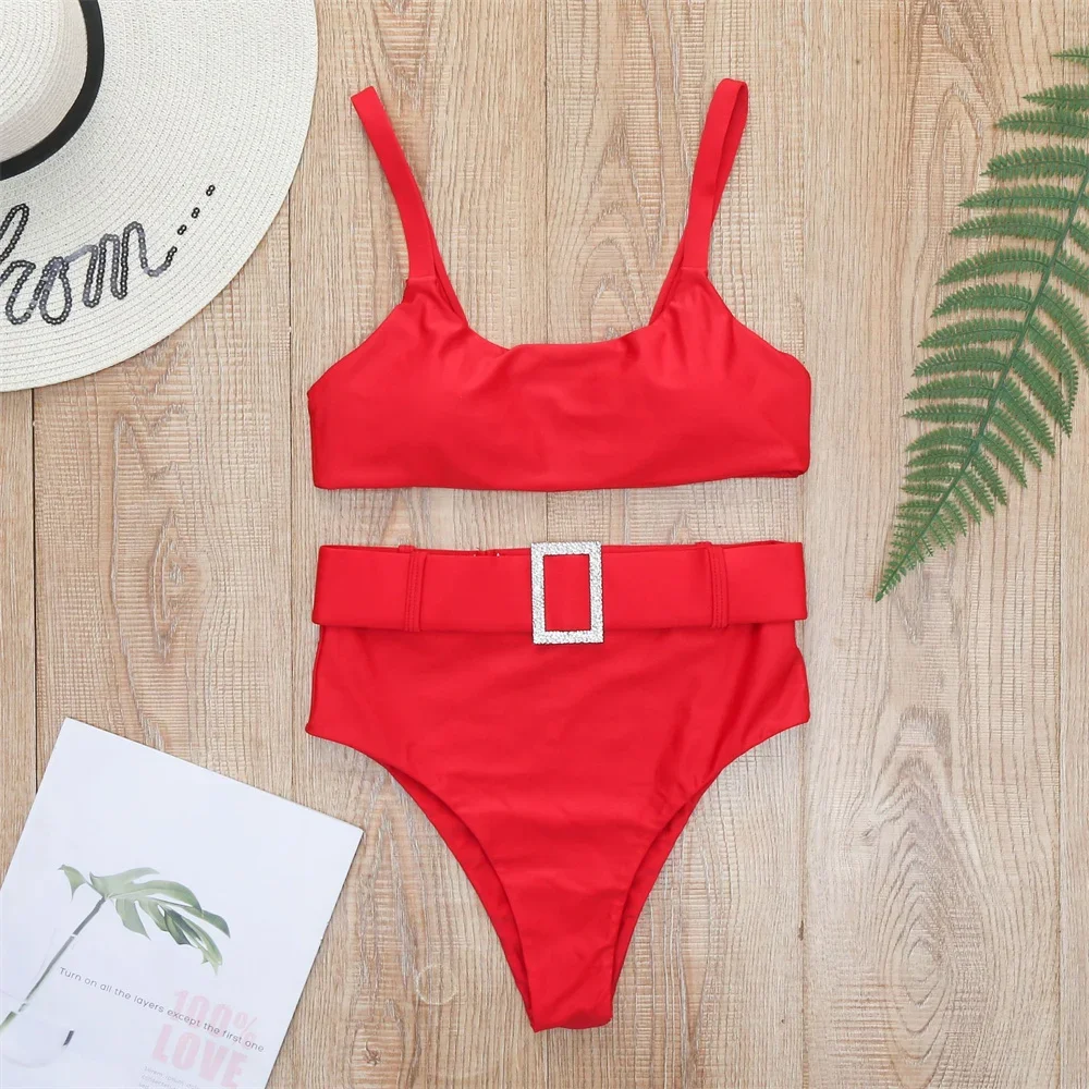 Bikini con cinturón de cintura alta para mujer, traje de baño de dos piezas, Tankini de tendencia, Tanga de playa, conjunto de Bikinis brasileños, trajes de vacaciones, Y2K