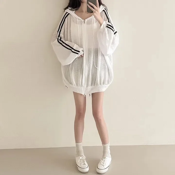 Women Thin Linen Jacket Fashion Ladies Outerwear White Sunscreen Clothing Retro  Loose Long Sleeve Female Knitted Cardigan 2025