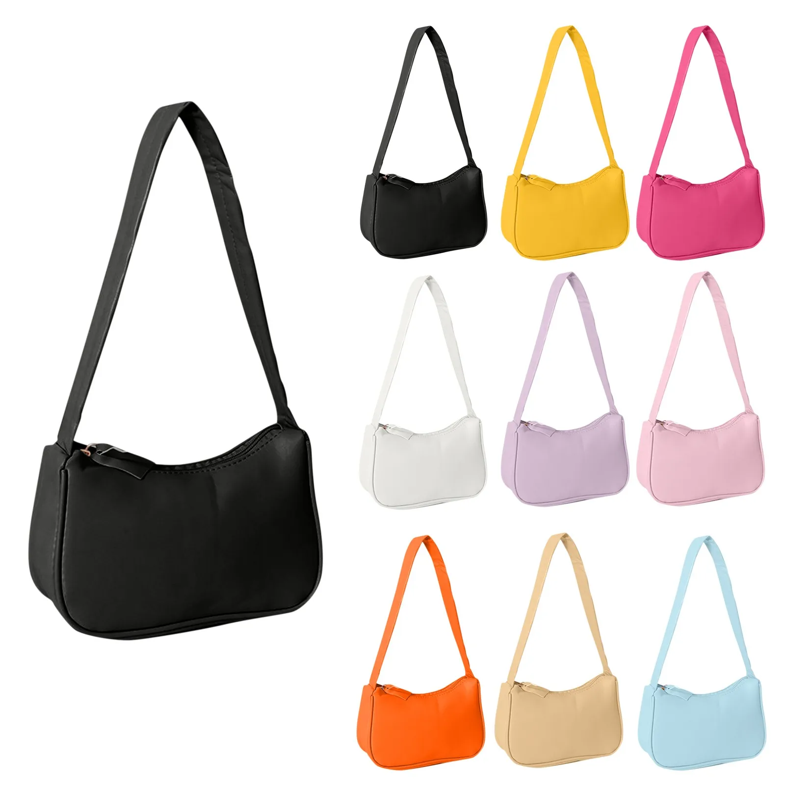 Fashionable Women'S Leather Solid Color One-Shoulder Handbag Retro Trend Dumpling Bag Simple Mobile Phone Data Cable Storage Bag
