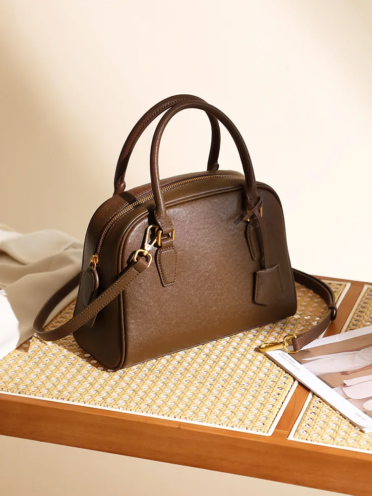 

Натуральная кожаная женская сумка-бостон через плечо, люксовая дизайнерская брендовая женская сумка, сумка-боулинг, новинка 2026 года