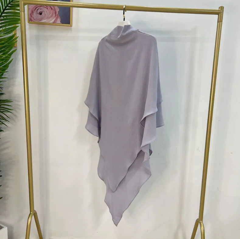 Oem Popular New Wholesale Hijab Muslim Women Crepe Khimar Hijab Modern Fashion  2 Layer Big Scarf  for Women