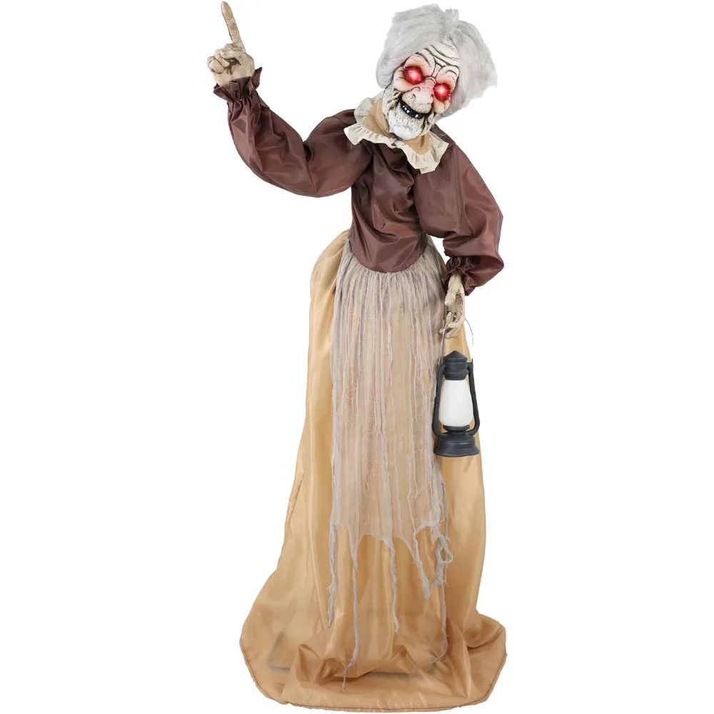 

Lifesize Scary Old Lady Zombie with Motion Activated Lights and Sound, Battery-Operated Indoor or Outdoor Halloween Decoration