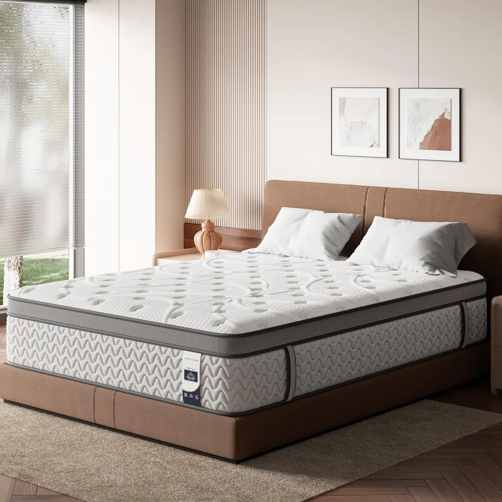 Firm King Mattress 14 Inches - Cooling Hybrid Mattress with 5-Zone Support, Cool-Touch Comfort & Pressure Relief, Extra