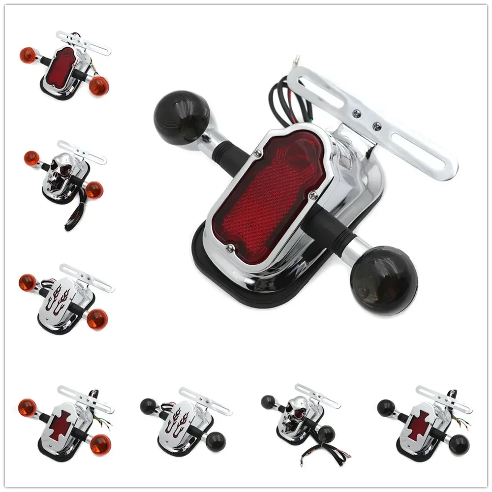 

Motorcycle Parts Metal Tombstone/Skull Brake Tail W/ Light Signal for Harley Big Twin 05-12 FLSTN Deluxe ，05-07 FLSTSC