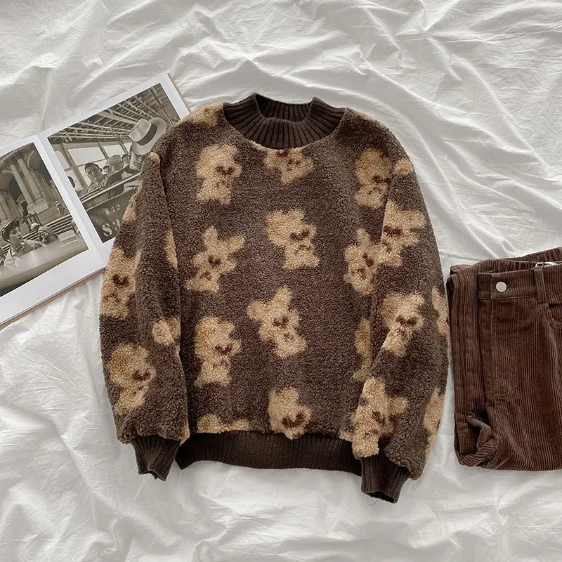 2021 Kawaii Sweater Spring New Sweet Cute Bear Jumpers Tops Harajuku Korean Fashion Casual O Neck Long Sleeve Pullovers Y2k Tops