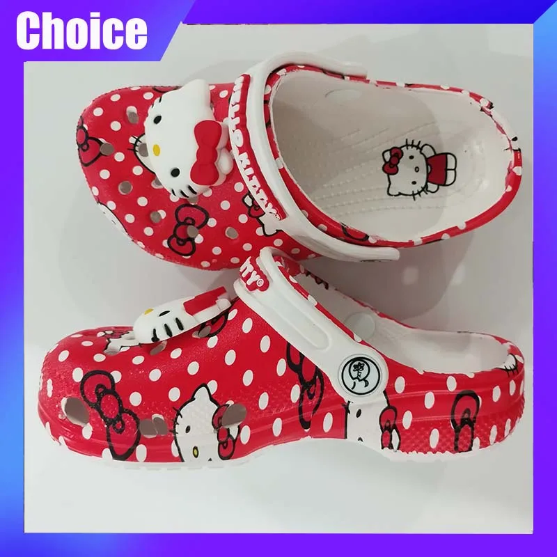 

Hellokitty Children Slippers KT Cat Cartoon Hole Sandals Kawaii Cute Eva Anime Home Beach Shoes Summer Casual Slippers Kid Gift