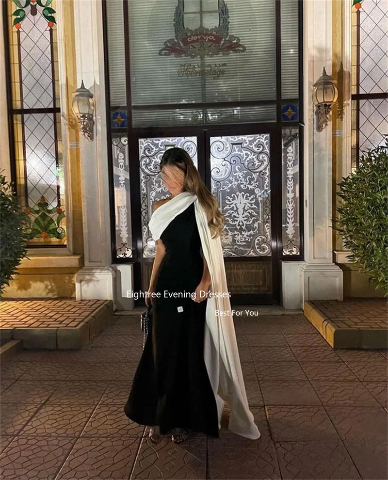 Eightree Saudi Evening Dresses Modest Gowns Abendkleider Long Black and White Stain Dubai Party Dress Elegant Dresses for Event