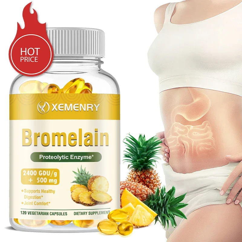 Bromelina (enzima proteolítica Natural), GDU 2400/g-500 Mg, enzima proteolítica Natural, 120 cápsulas para vegetales