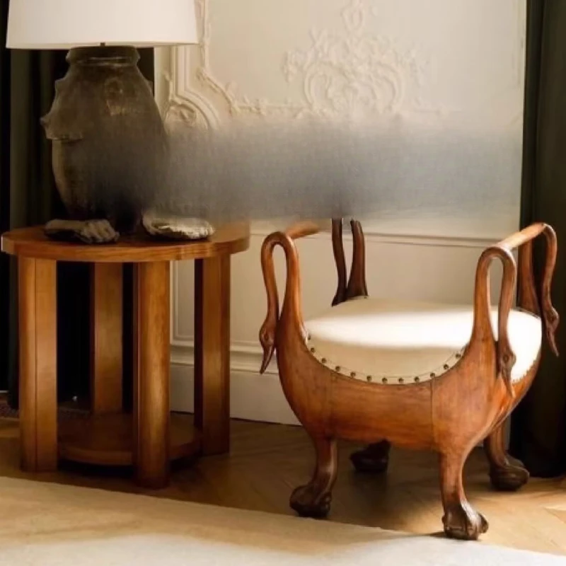 

Solid wood carving flower swan stool villa living room decorative chair shoe changing stool