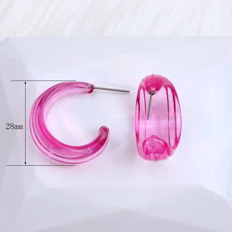 New C-shaped Jelly Candy Color Acrylic Drop Earrings for Women Girl Transparent Hoop Earrings Party Lightweight Piercing Jewelry