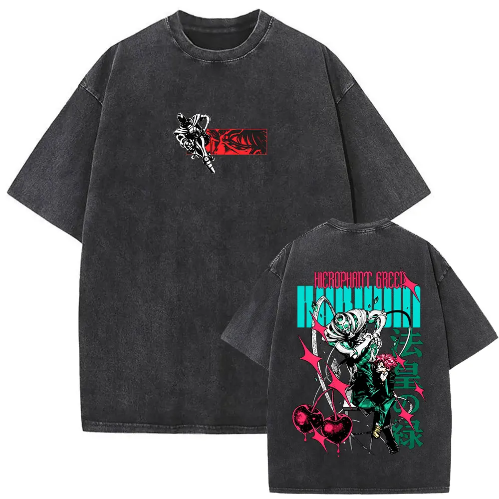 Washed Vintage Anime Jojo Bizarre Adventure T-shirt Manga Higashikata Josuke T Shirts Men Women Cartoon Retro Oversized T-shirts