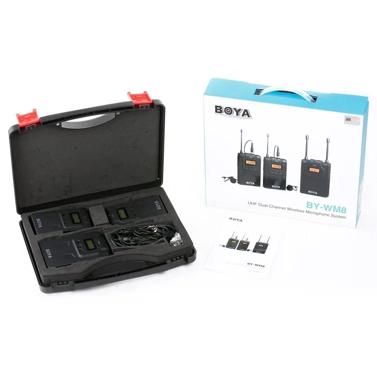 

BOYA BY-WM8 Camera UHF LCD Wireless Lavalier Microphone Transmitter + Receiver Plastic Portable Ce 12 Space Microphone Case 20mw