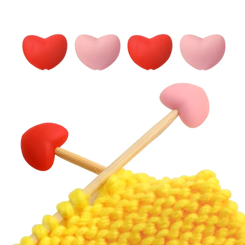 6Pcs Knitting Needle Point Protectors Point Needle Stoppers Heart Shaped Stitches Stoppers Needle Caps Knitting Accessories