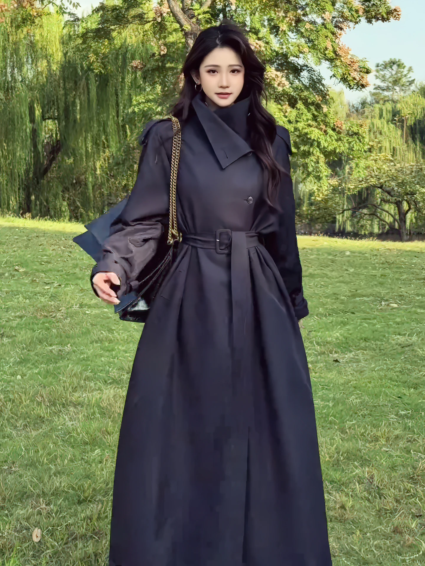 

mat Bla Long down Jaet Women's Winter 2025 New Waist-Cinching Belted Over-Knee White Du down Coat Warm Stand Collar