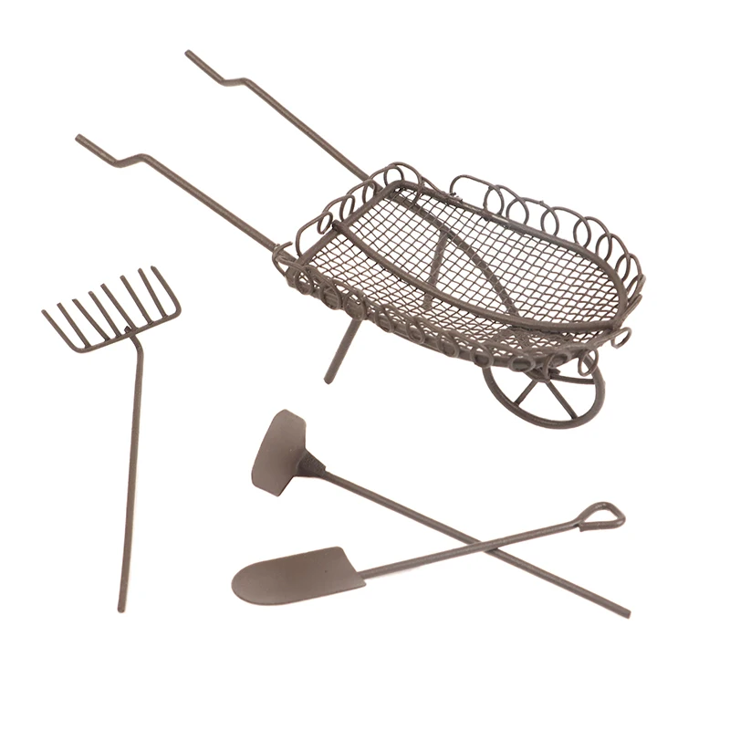 1/12 Puppenhaus Simulation Gartengeräte Kit Puppenhaus Schaufel Rechen Hacke Warenkorb Bauernhof Werkzeug Ornamente Puppenhaus Zubehör