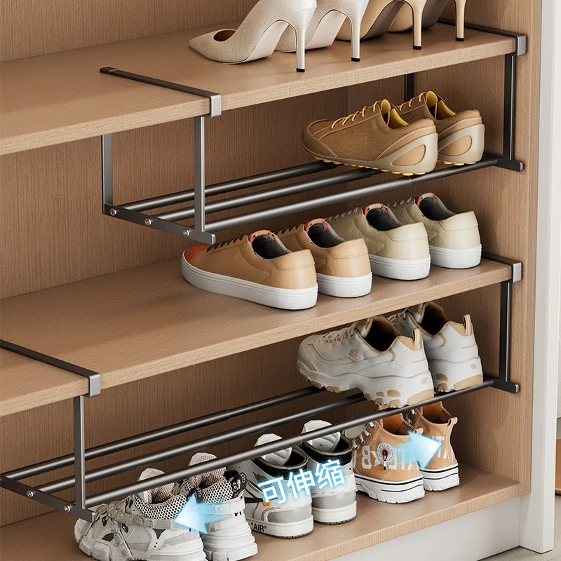 Expandable Shoe Cabinet Shelf Cm Single-Tier Full Aluminum Tube Organizer Shoes Slippers Adjustable Assembly Insert Rack Compact