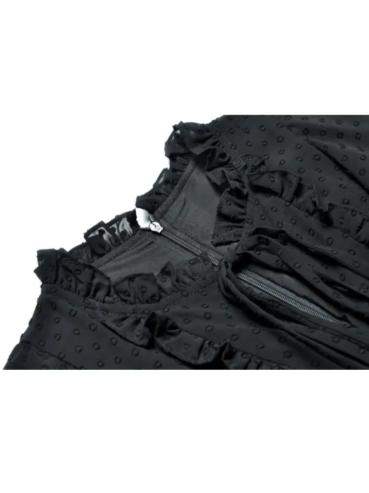 2025 departamento de verão led manga curta cintura apertada babados elegante bainha grande em camadas moda feminina preto vestidos de bolo longo