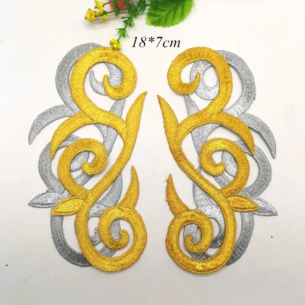 1 paio di ferro sulle toppe per Cosplay abiti fai-da-te ricami dorati Appliques finiture indumenti accessori budei