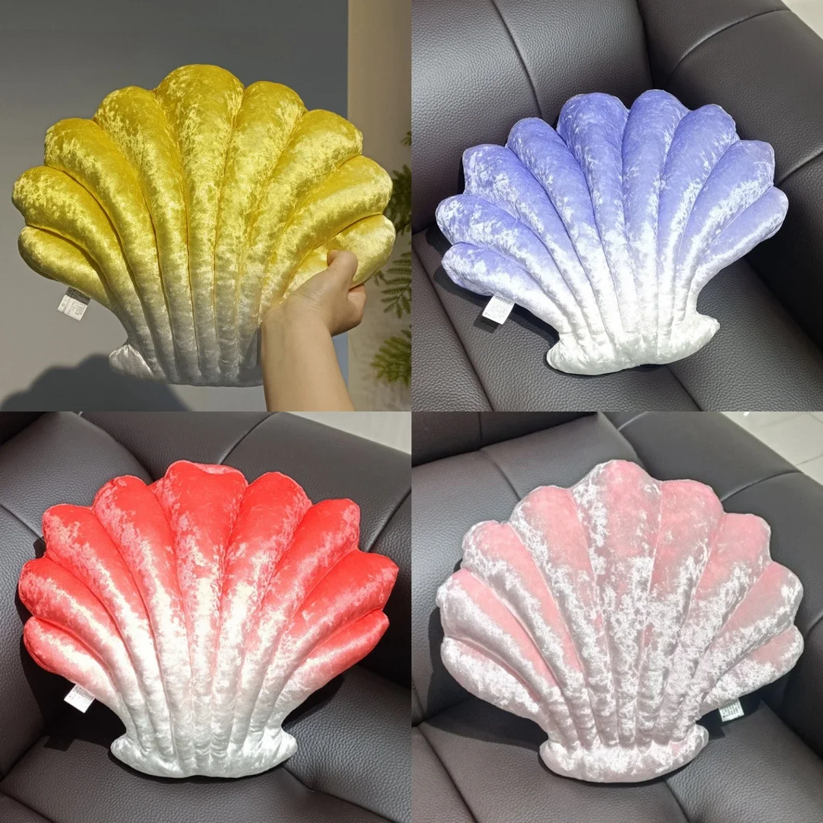 

Gradient Seashell Throw Pillow Soft Crushed Velvet Shell Cushion Coastal Nautical Decor Pillow Sofa Bed Living Room Home Decor