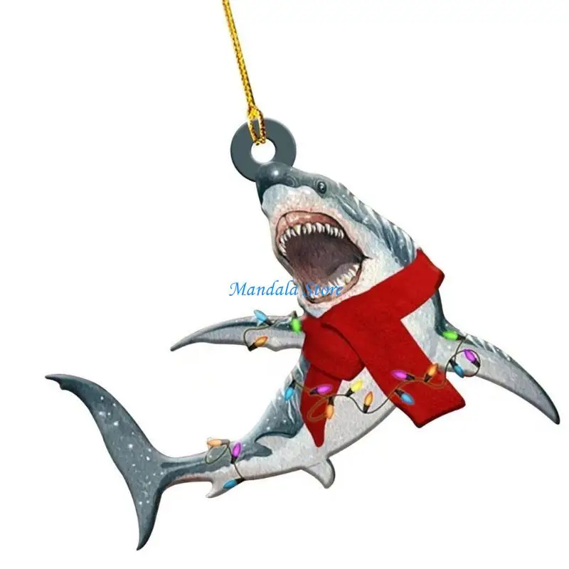 

U2JC Shark Shaped Festival Ornament for Christmas Tree Car Mirror Hanging Accessory