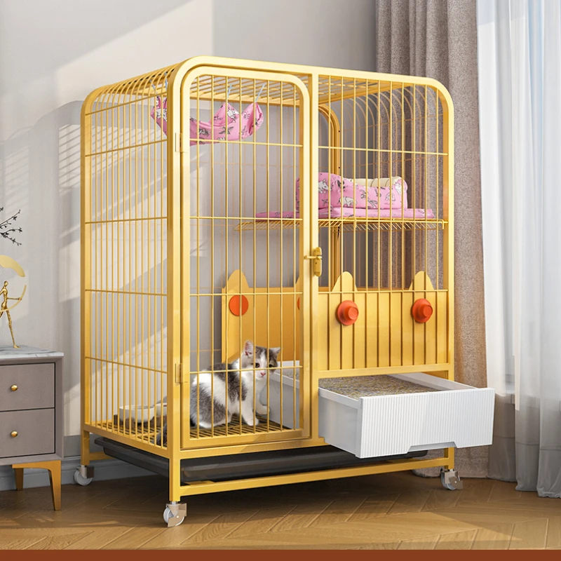 Cat cage, indoor with toilet, cat litter basin, integrated climbing frame, cat house, cat house, cat nest, villa, large space