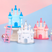 Pink Blue 3D Castle Cake Topper Girl Boy Birthday Party Cake Decoration Princess Prince Fairy Tale Theme Party Cake Topper
