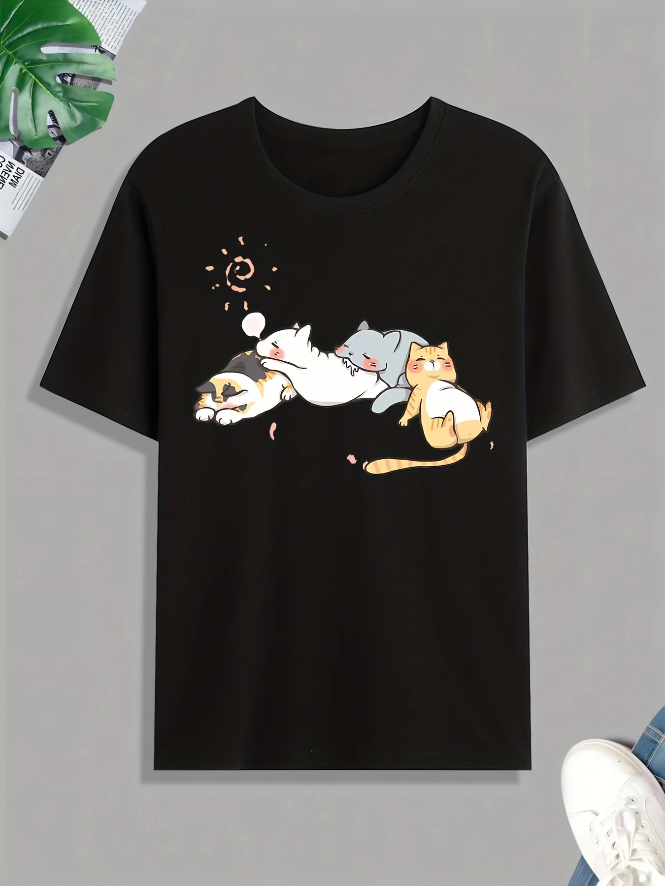 Funny Sleeping Cat T-Shirt Women Men Kawaii Nap Kitty Graphic Tee Summer Short Sleeve Harajuku Casual Cartoon Animal Unisex Tops