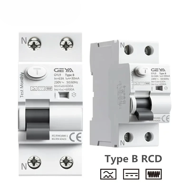 GYL9 TYPE B RCD RCCB Din Rail Earth Leakage Current breaker DC 2Pole 40A 63A 30mA 100mA 300mA 6KA Diret Current (6mA)