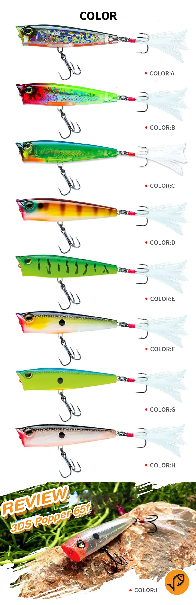 7g 65mm Surface Popper Fishing Lures Long Casting Artificial Hard Bait Topwater Pencil Swimbait Wobblers for Pike Perch Supplies