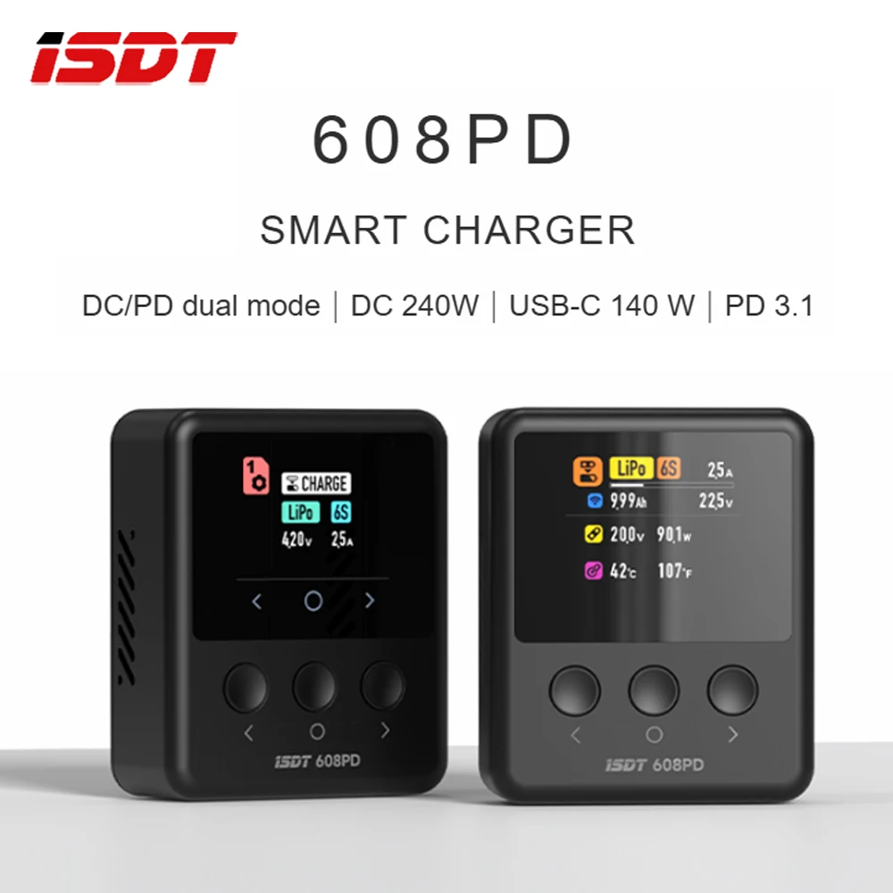 ISDT 608PD DC 240W/10A PD 140W/5A Smart Pocket Battery Charger/Discharger for LiFe LiPo LiHv Pb NiMH Balance Battery Charger
